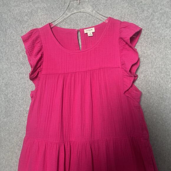 J Crew pink Preppy tiered babydoll ruffeled cap sleeve dress NEW Size 4 - Picture 3 of 8
